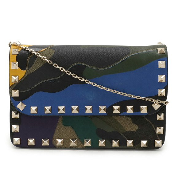 Valentino Garavani Rockstud Chain Wallet in Camouflage Leather and Canvas, Mu... - Picture 2 of 10